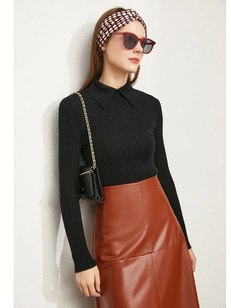 Striped Knit Lapel Sweater – Sophisticated Office Layer