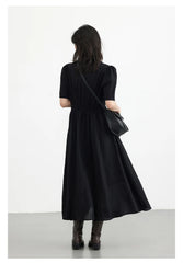 French Vintage Puff Sleeve Dress – Black Effortless Romance