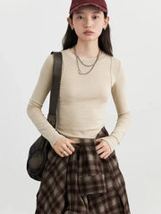 Cashmere-Lined Round Neck Tee – Soft Slim Fit Elegance