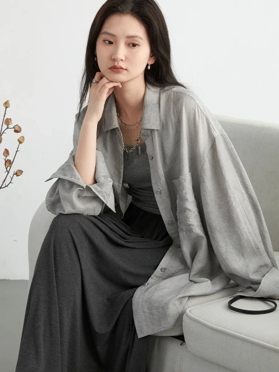 Textured Tie-Dye Long Sleeve Blouse with Split Collar – Breezy Summer Statement