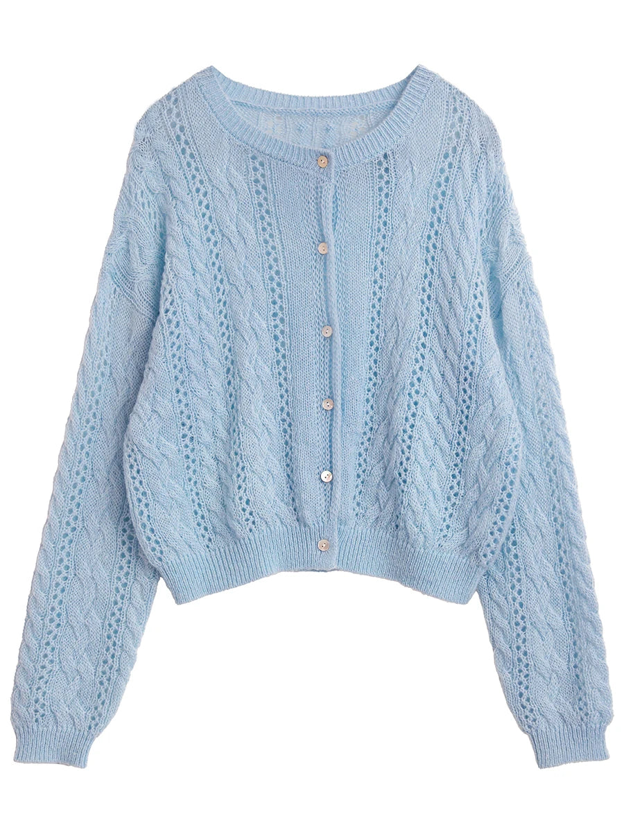 Mohair Knit Cardigan – Hollow Lightweight Luxury