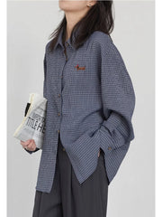 Plaid Embroidered Blouse – Vintage Casual Essential