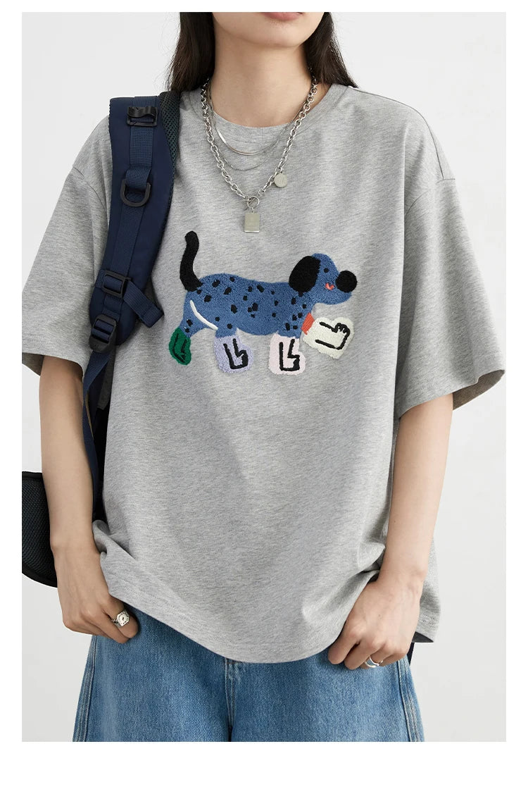 Playful Dog Embroidered T-shirt – Streetwear Cotton Classic
