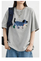 Playful Dog Embroidered T-shirt – Streetwear Cotton Classic