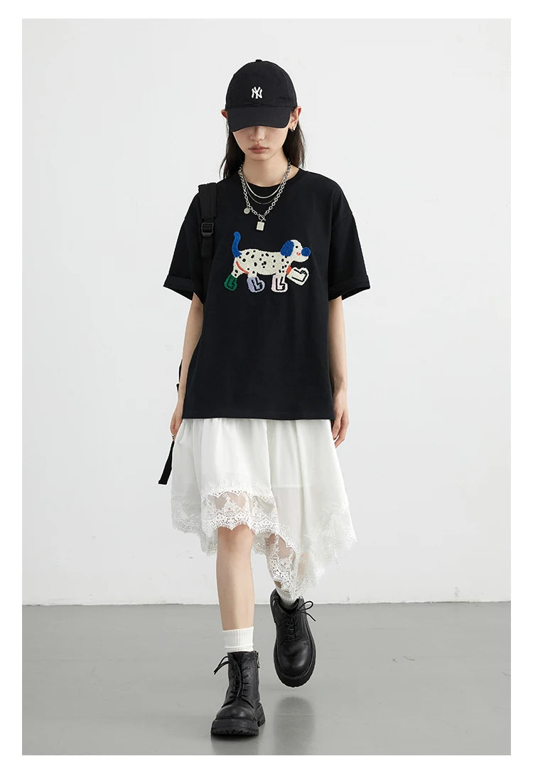 Playful Dog Embroidered T-shirt – Streetwear Cotton Classic