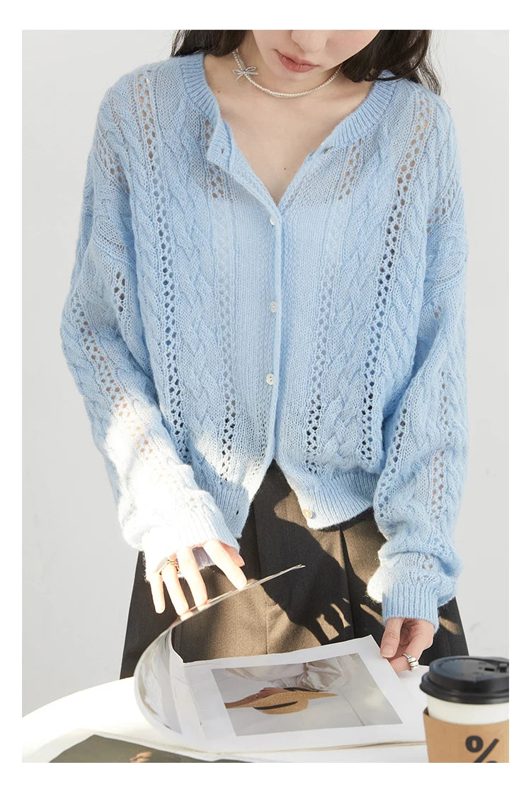 Mohair Knit Cardigan – Hollow Lightweight Luxury