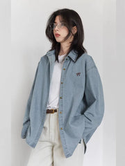 Bow Embroidered Denim Shirt – Korean Inspired Layer