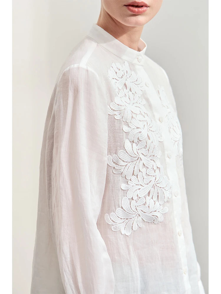 Lace Stand-Collar Shirt – Refined Feminine Style