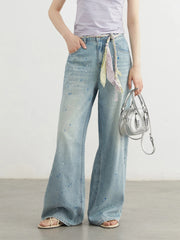 Splashed Ink Denim Pants – Artistic Wide-Leg Statement