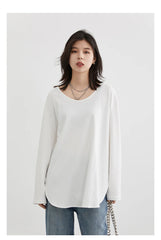 Casual U-Neck Long Sleeve T-shirt – Minimalist Everyday Essential