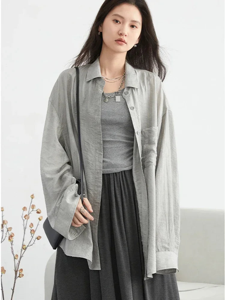 Textured Tie-Dye Long Sleeve Blouse with Split Collar – Breezy Summer Statement