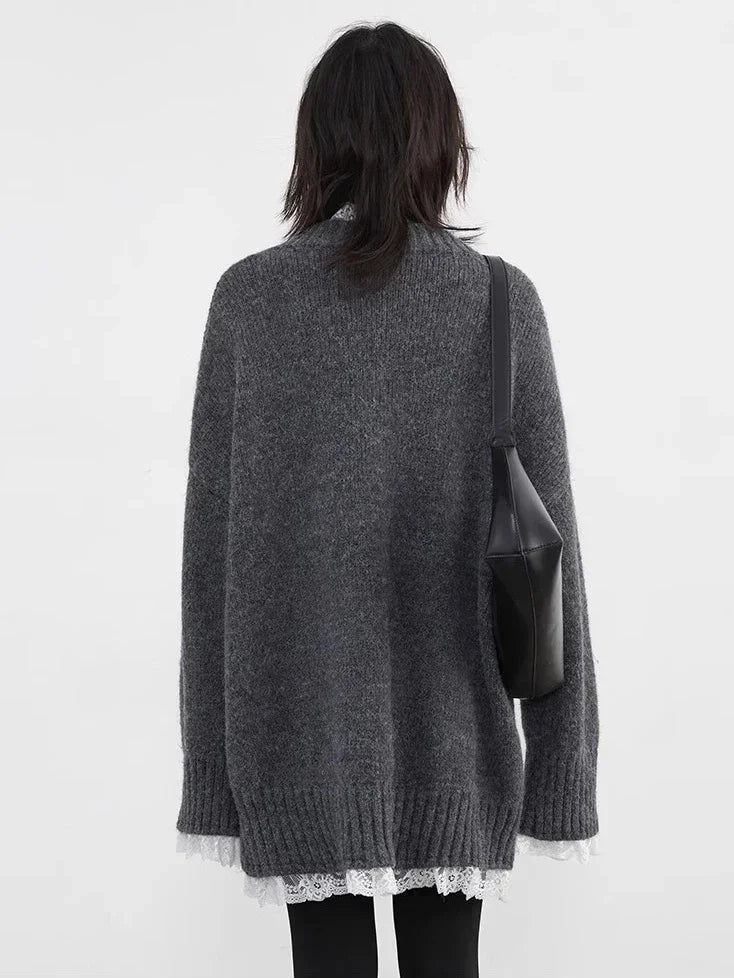 V-Neck Patchwork Knit Sweater – Modern Feminine Edge