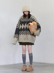 Argyle Knit Cardigan – Retro Casual Warmth