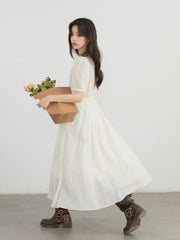 V-Neck Puff Sleeve Dress – Korean Minimalist Romance