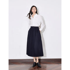Black A-Line Cotton Skirt – Flowing Mid-Length Elegance
