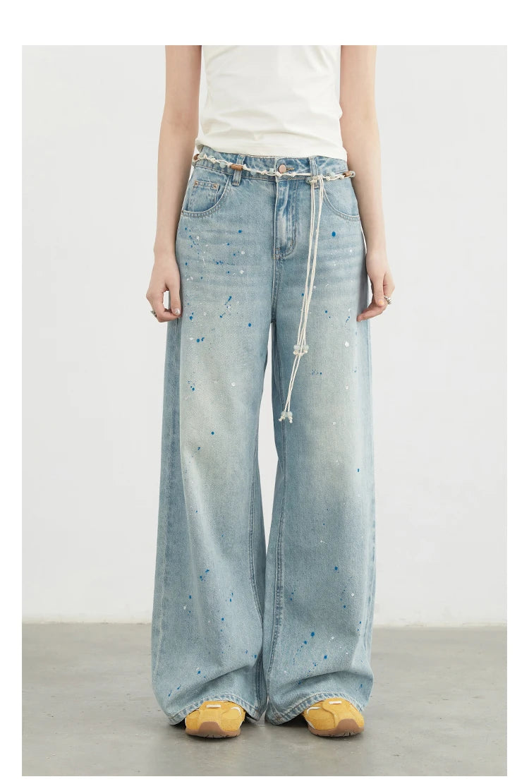 Splashed Ink Denim Pants – Artistic Wide-Leg Statement