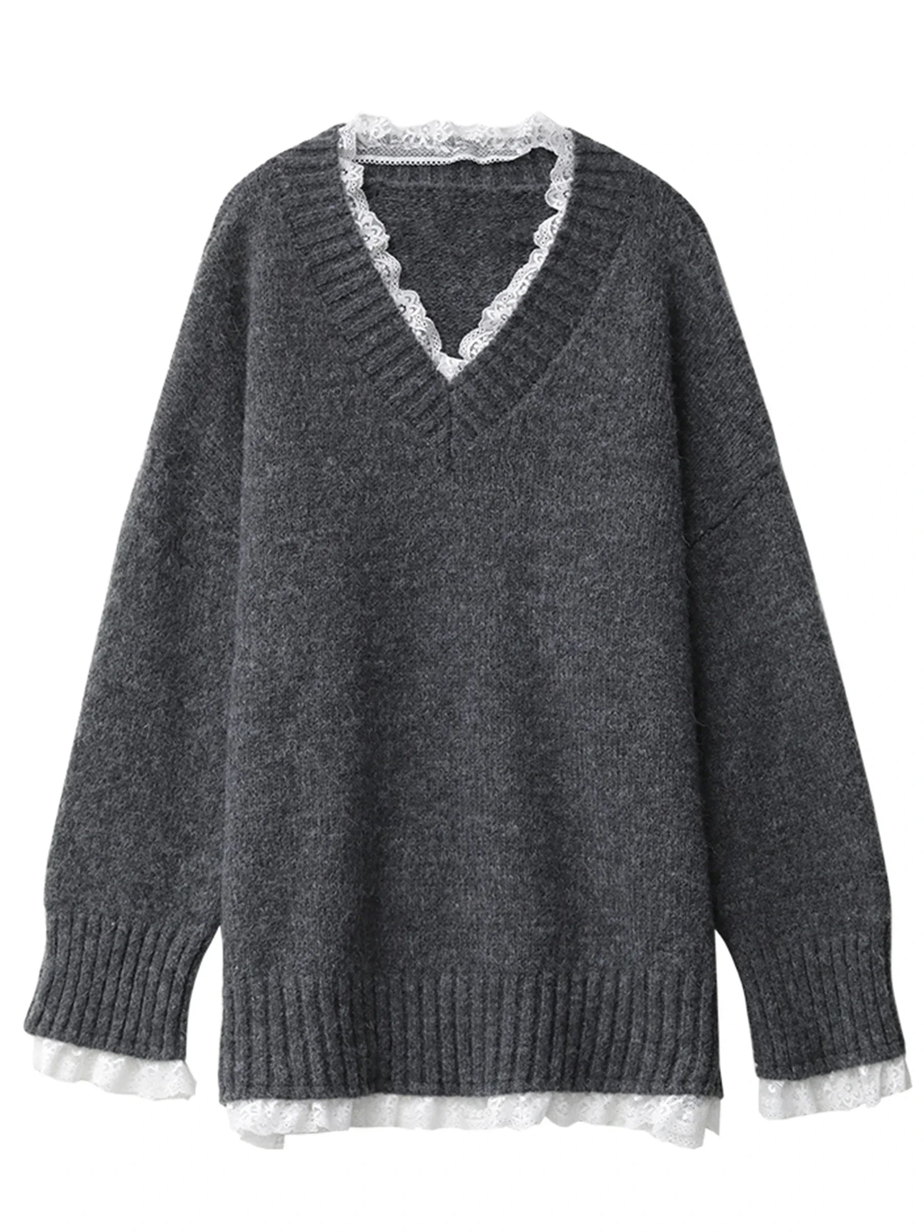 V-Neck Patchwork Knit Sweater – Modern Feminine Edge