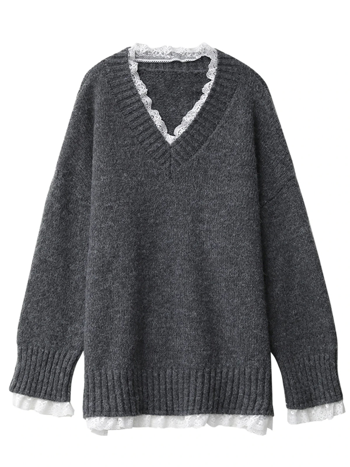 V-Neck Patchwork Knit Sweater – Modern Feminine Edge