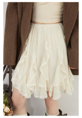 Irregular Lace Midi Skirt – Romantic High-Waist Fit