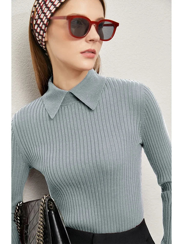 Striped Knit Lapel Sweater – Sophisticated Office Layer