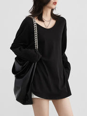 Casual U-Neck Long Sleeve T-shirt – Minimalist Everyday Essential
