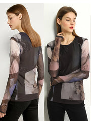 Mesh Print Long Sleeve Top – Slim Trendy Statement