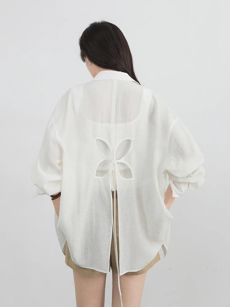 Hollow Back Long Sleeve Shirt – Contemporary Minimal Chic