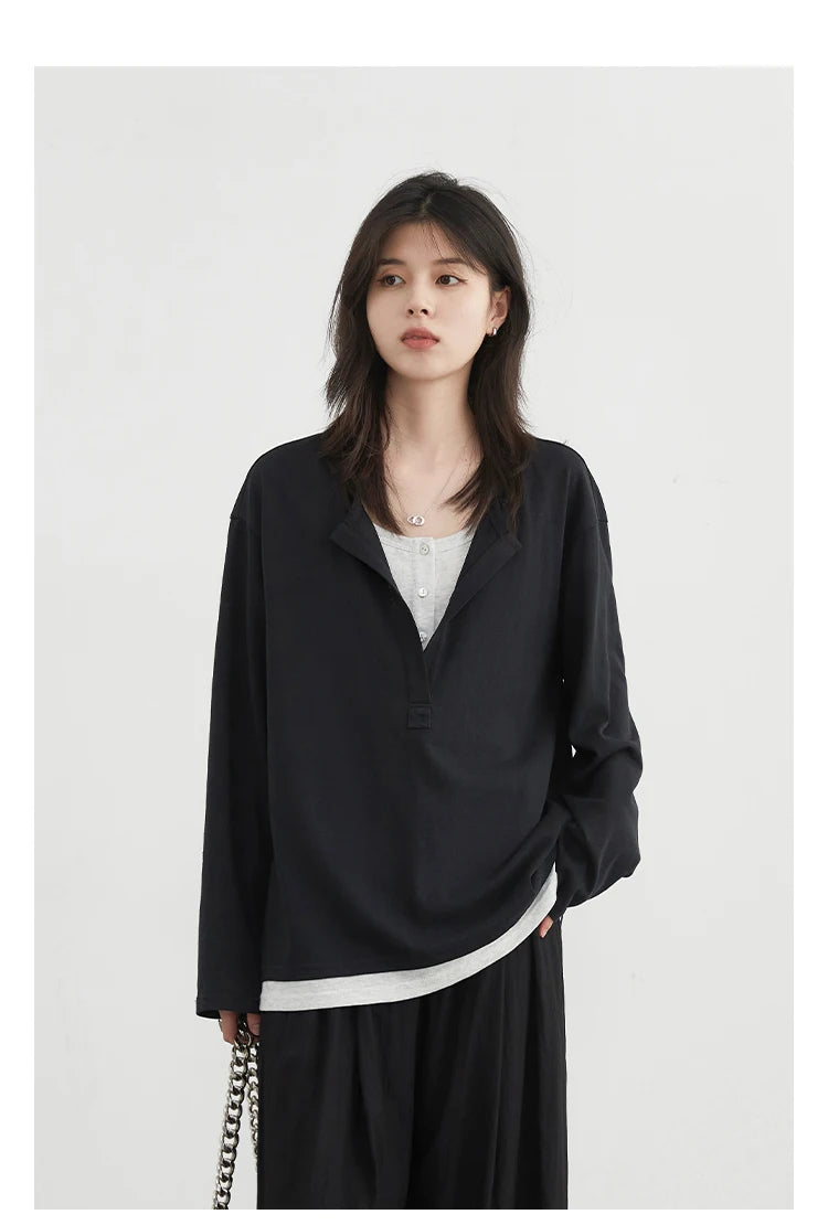 Contrast Knit Long Sleeve Tee – Korean Streetwear Vibe