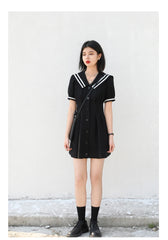 Black Navy Collar Dress – Elegant Office & Party Fit