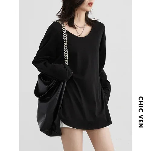Casual U-Neck Long Sleeve T-shirt – Minimalist Everyday Essential