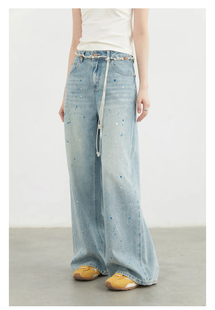 Splashed Ink Denim Pants – Artistic Wide-Leg Statement