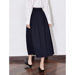 Black A-Line Cotton Skirt – Flowing Mid-Length Elegance